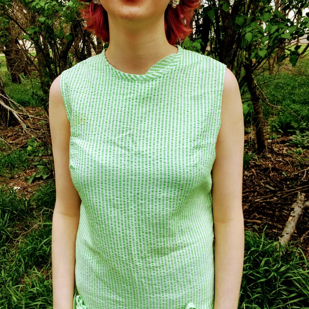 Vintage Green Seer Sucker Romper Dress Sears - Picture 7 of 8